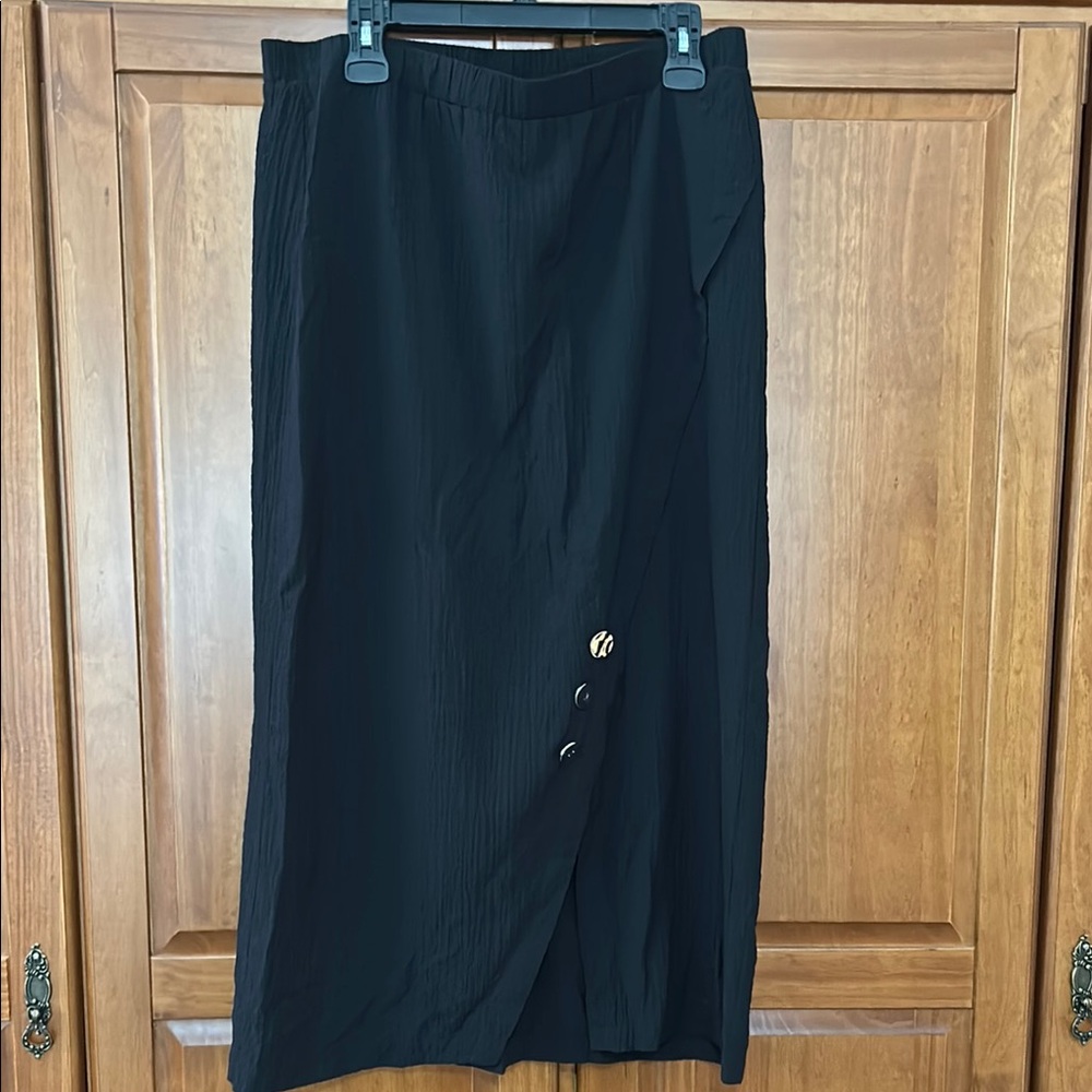 JM Collection Black Asymmetrical Pencil Midi Skirt